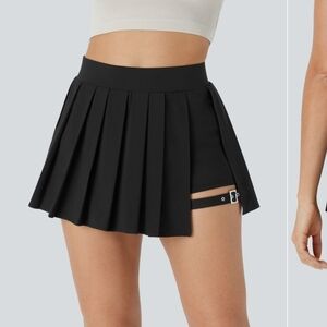 Elegant Black Pleated Belt Skirt
